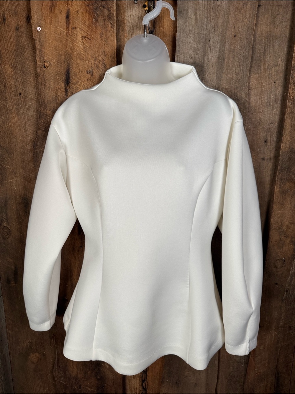 Maeve Cream Mock-Neck Structured Scuba Long Sleeve Top